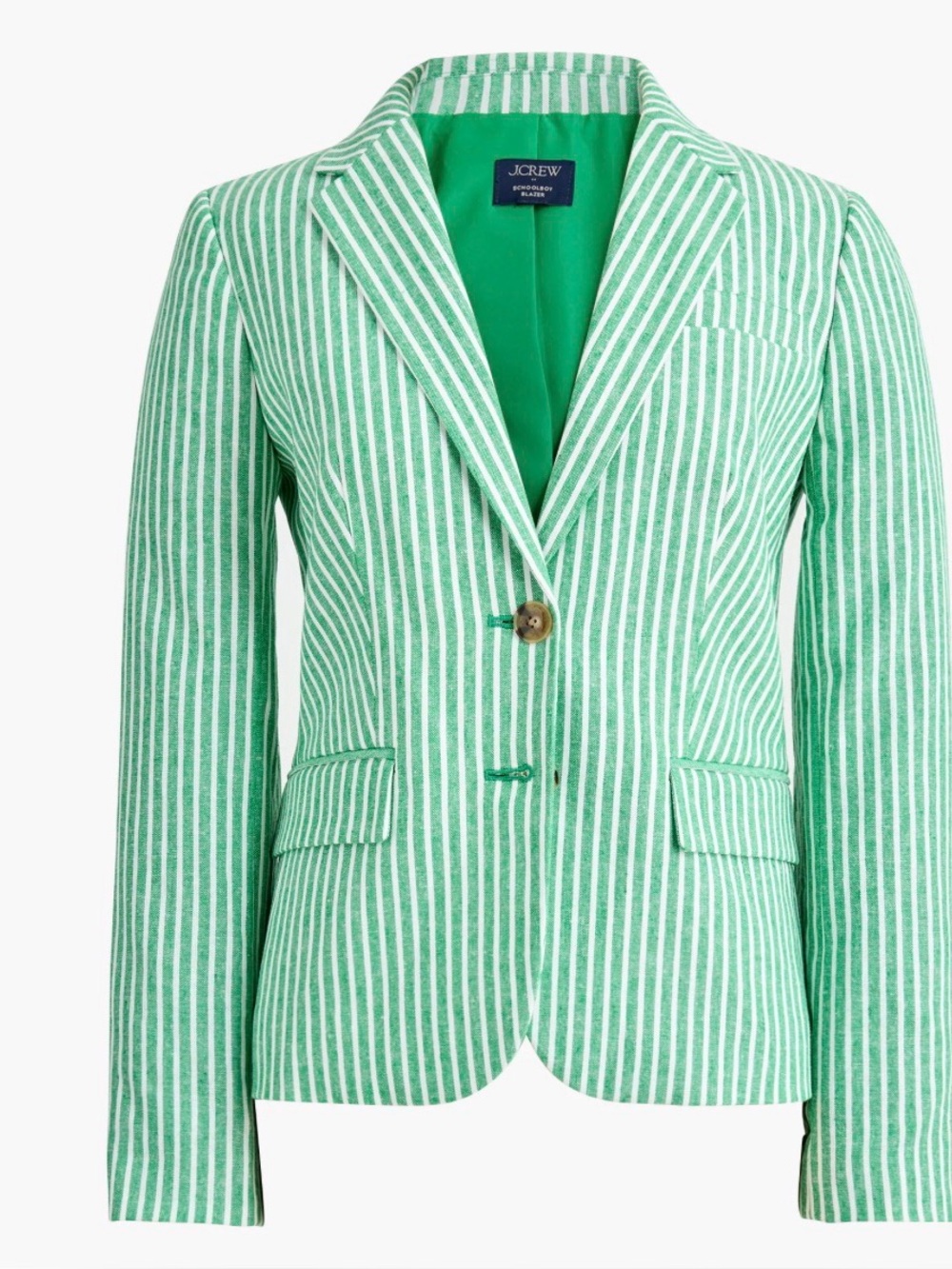 NWT J.Crew Factory Linen Schoolboy Blazer Green White Stripe Size 12